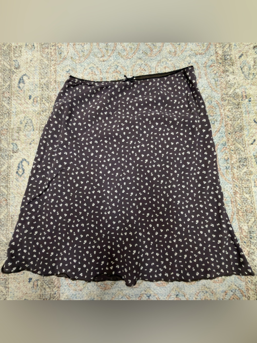 Brandy Melville Brown Midi Skirt with White Micro Floral Print